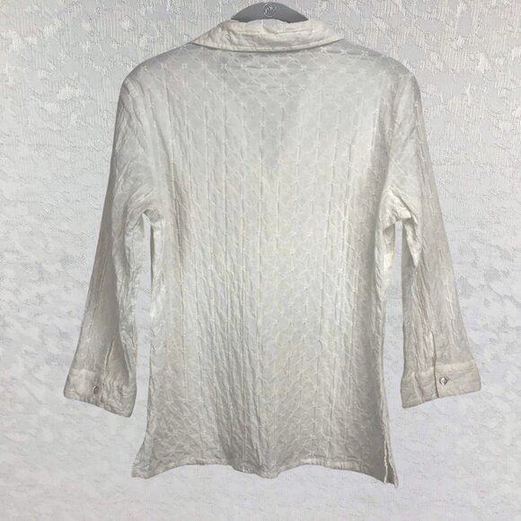 Liz Claiborne First Issue White Lace V-Neck Long Sleeve Button-Up Blouse Size M - Picture 2 of 9